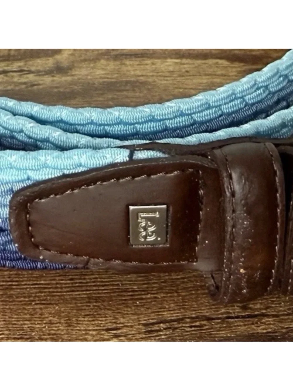 Lee Belt Mens Size 46 Blue Ombre Woven Stretch Braided Brown Golf Casual Coastal
